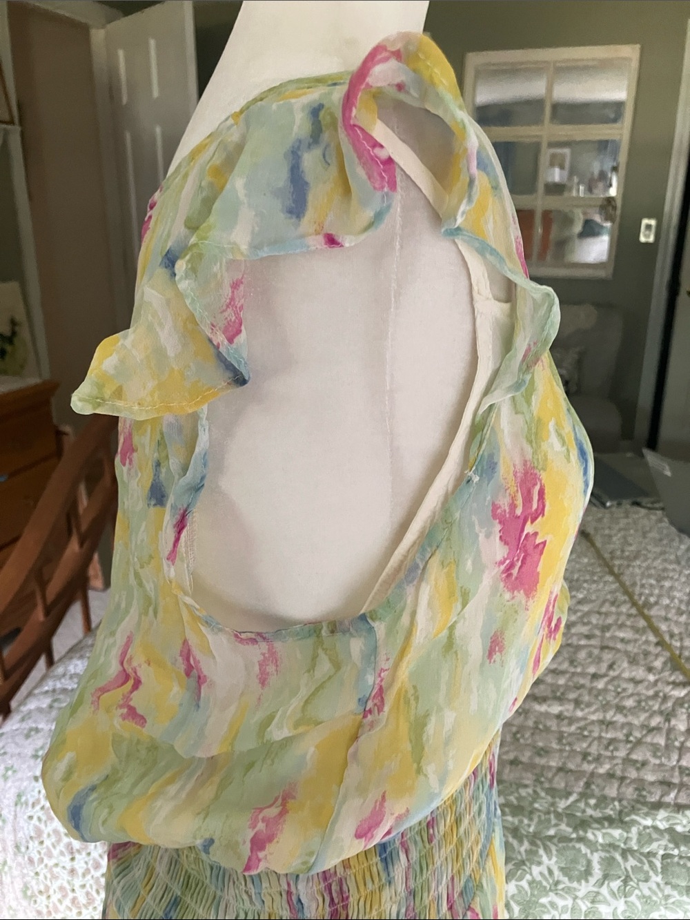 Anthropologie Pastel Watercolor Dress Yellow Pink Blue Green no tassel 14 - Picture 7 of 13